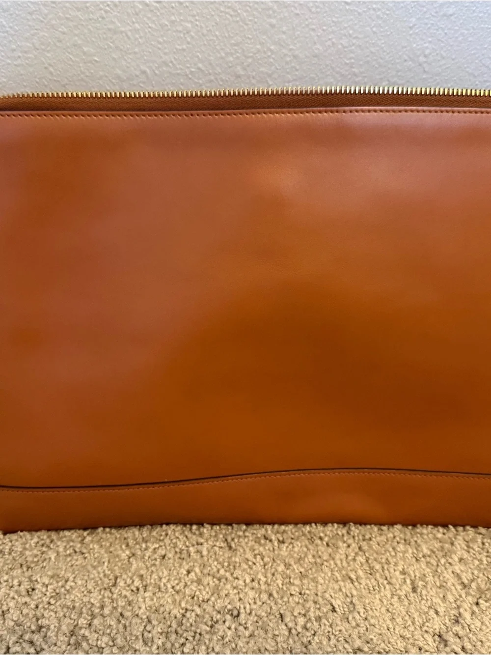 Fendi Leather Zip Pouch in Cognac Brown with Dark Logo